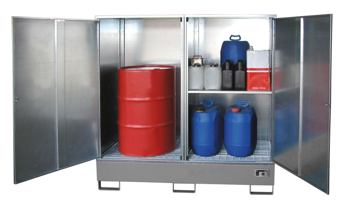 15094-grau_1 Gefahrstoff-Schrank GS-2 mausgrau für 2x 200l-Fässer